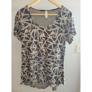Lularoe Classic-T Medium Blue w/ Cream Colored Bamboo  Overlay